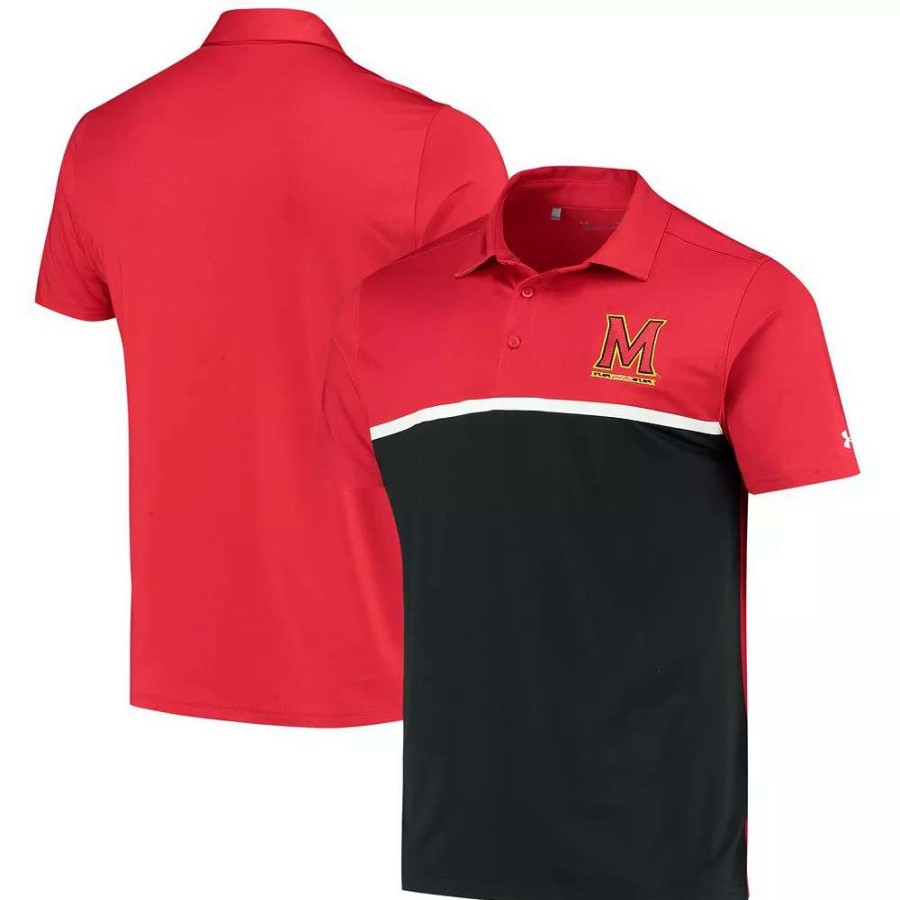 Tops * | Men'S Under Armour Black/Red Maryland Terrapins Game Day Performance Polo