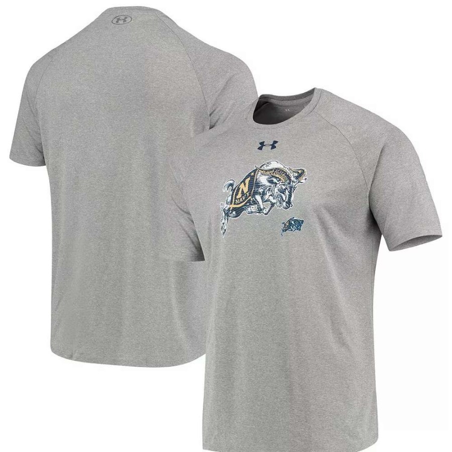 Tops * | Men'S Under Armour Heathered Gray Navy Midshipmen Raglan Tech T-Shirt