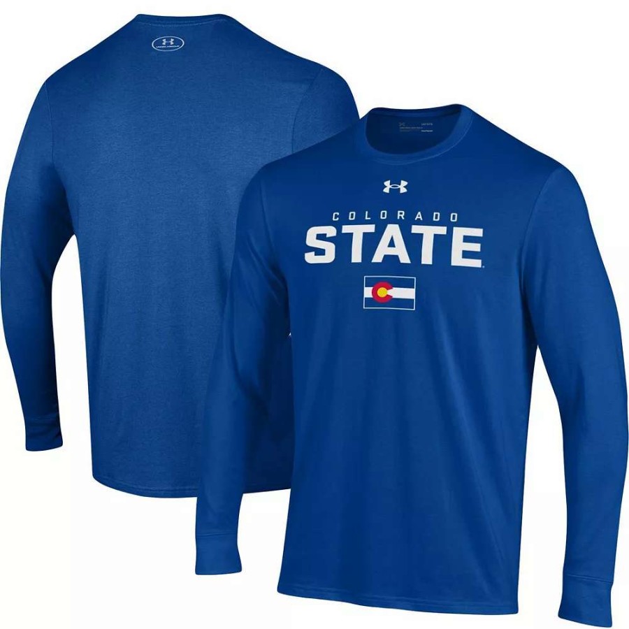 Tops * | Men'S Under Armour Royal Colorado State Rams Flag Sideline Performance Long Sleeve T-Shirt