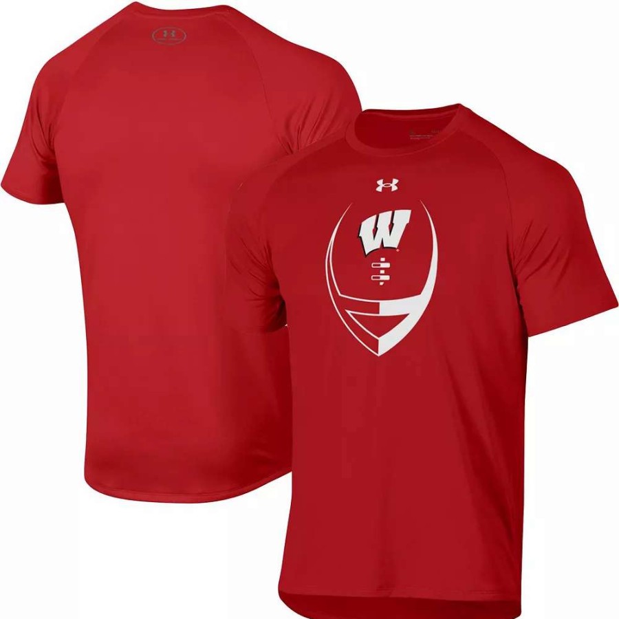 Tops * | Men'S Under Armour Red Wisconsin Badgers Football Icon Raglan T-Shirt