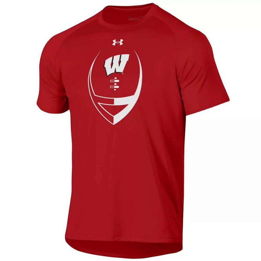 Tops * | Men'S Under Armour Red Wisconsin Badgers Football Icon Raglan T-Shirt