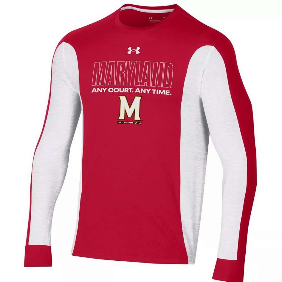 Tops * | Men'S Under Armour Red Maryland Terrapins On-Court Shooter Bench Long Sleeve T-Shirt