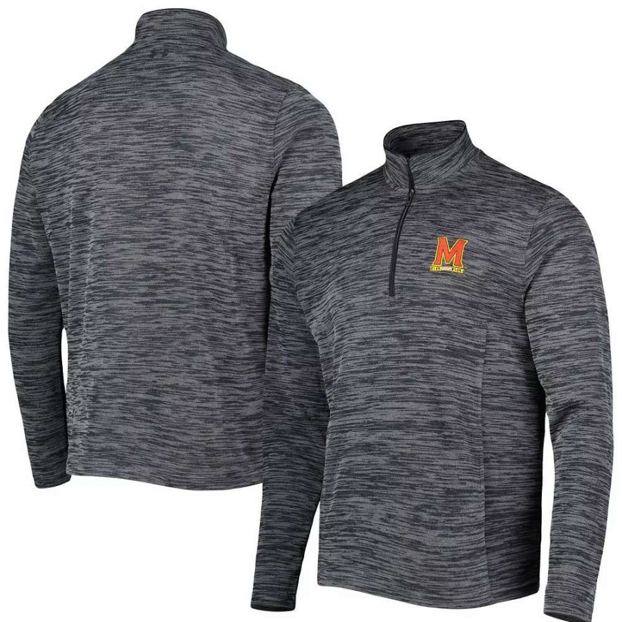 Outerwear * | Men'S Under Armour Black Maryland Terrapins Tempo Fleece Quarter-Zip Jacket