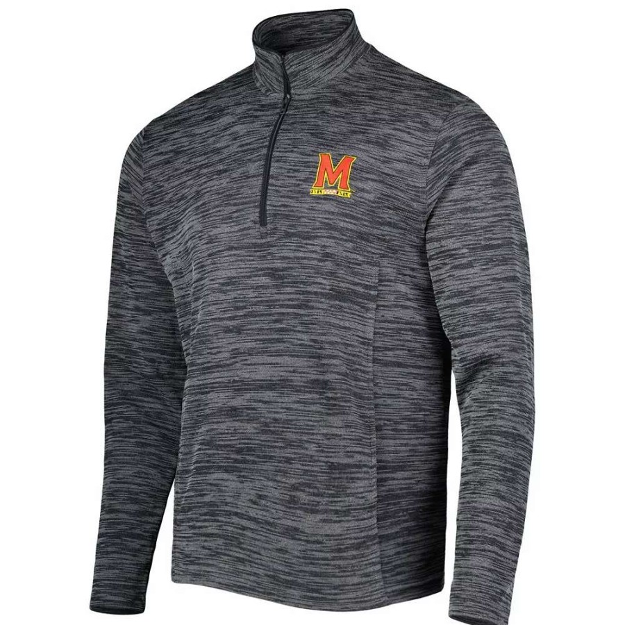 Outerwear * | Men'S Under Armour Black Maryland Terrapins Tempo Fleece Quarter-Zip Jacket