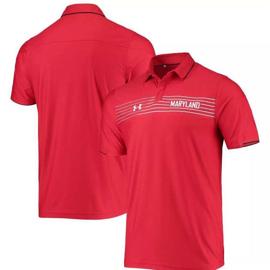 Tops * | Men'S Under Armour Red Maryland Terrapins Sideline Chest Stripe Performance Polo