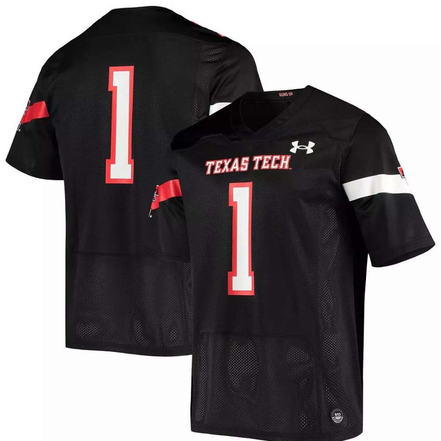 Tops * | Men'S Under Armour #1 Black Texas Tech Red Raiders Logo Replica Football Jersey