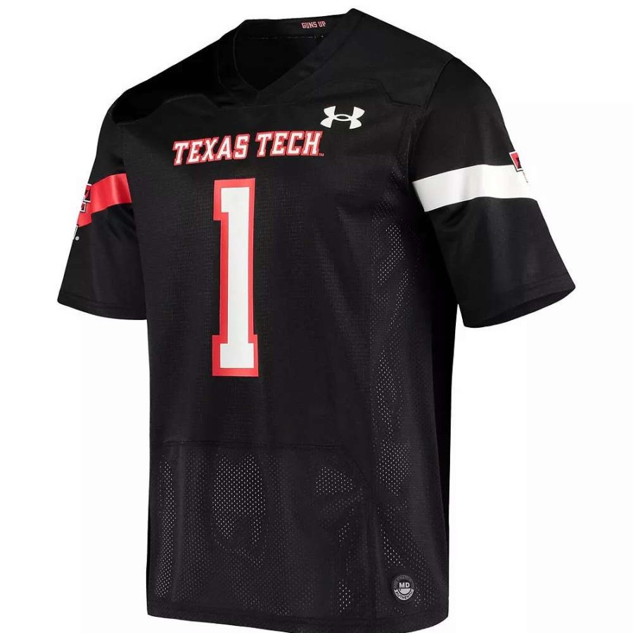 Tops * | Men'S Under Armour #1 Black Texas Tech Red Raiders Logo Replica Football Jersey