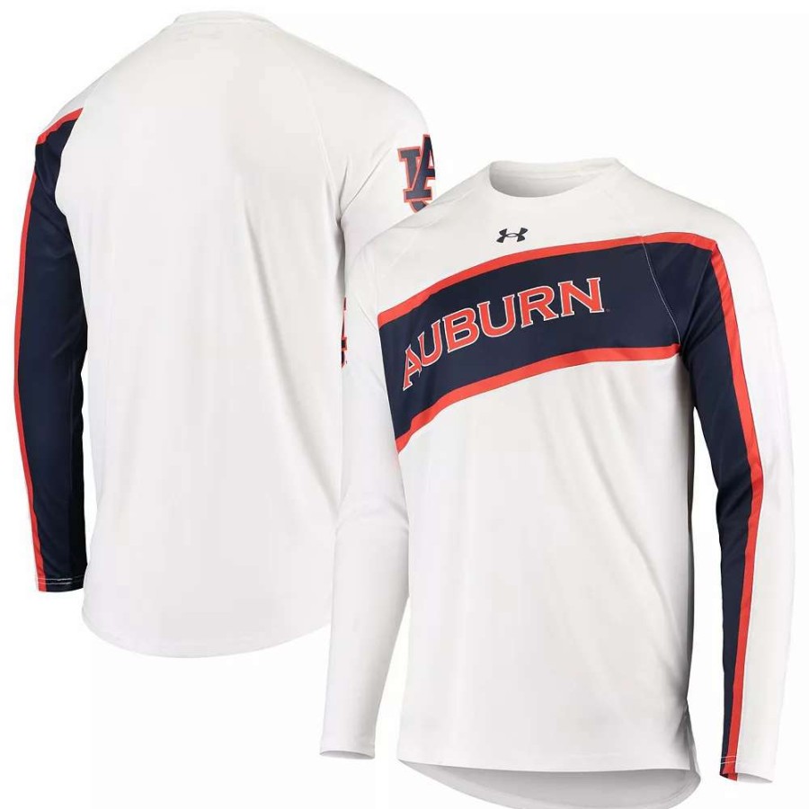 Tops * | Men'S Under Armour White Auburn Tigers On-Court Basketball Long Sleeve Raglan Performance T-Shirt