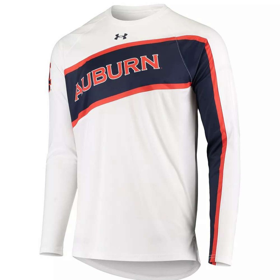 Tops * | Men'S Under Armour White Auburn Tigers On-Court Basketball Long Sleeve Raglan Performance T-Shirt