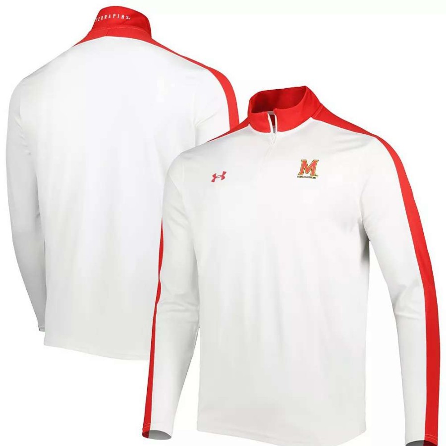 Outerwear * | Men'S Under Armour White Maryland Terrapins Lightweight Mock Neck Performance Quarter-Zip Jacket