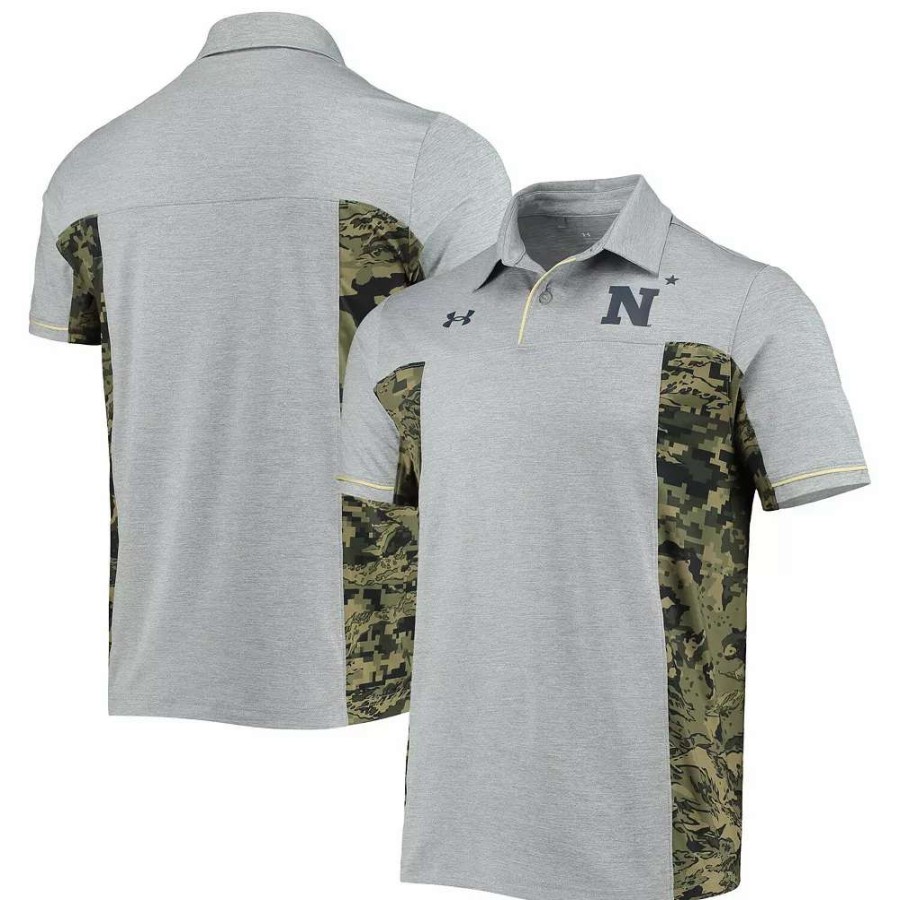 Tops * | Men'S Under Armour Heathered Gray Navy Midshipmen Freedom Performance Polo