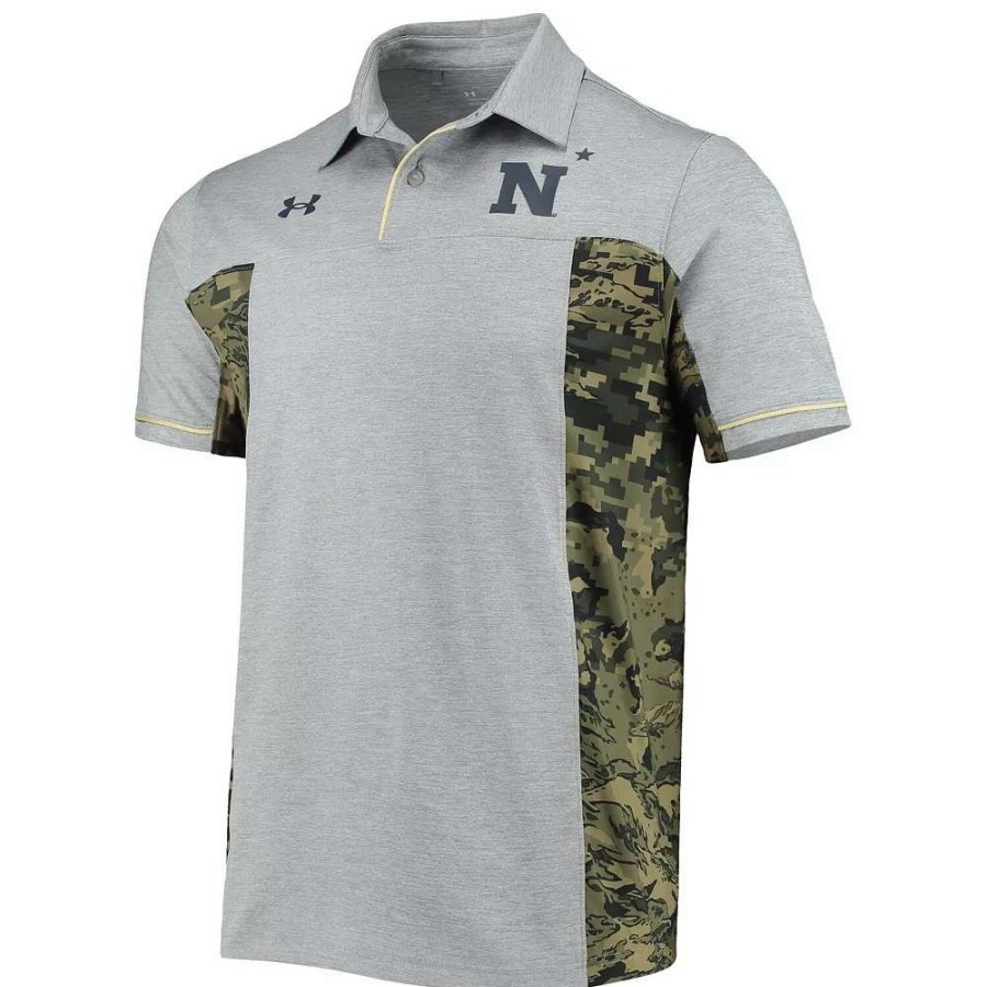 Tops * | Men'S Under Armour Heathered Gray Navy Midshipmen Freedom Performance Polo