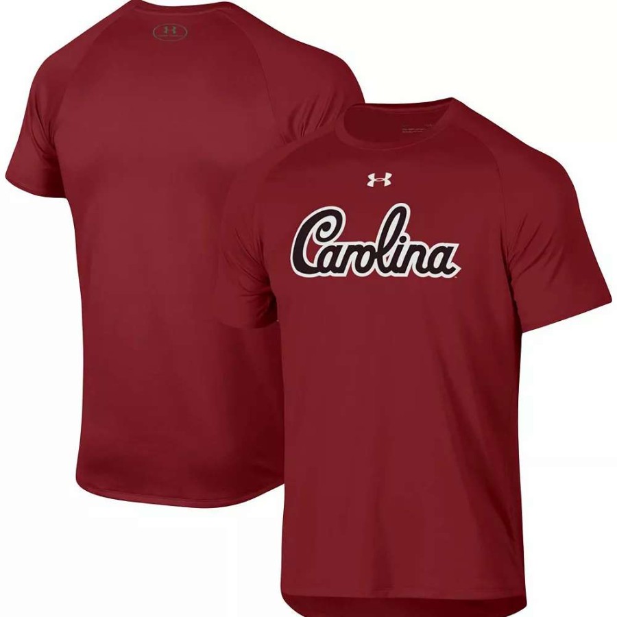 Tops * | Men'S Under Armour Garnet South Carolina Gamecocks School Logo Tech 2.0 Performance Raglan T-Shirt