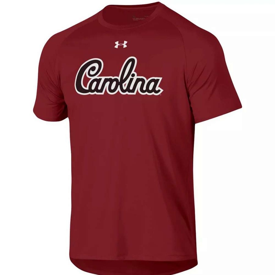 Tops * | Men'S Under Armour Garnet South Carolina Gamecocks School Logo Tech 2.0 Performance Raglan T-Shirt