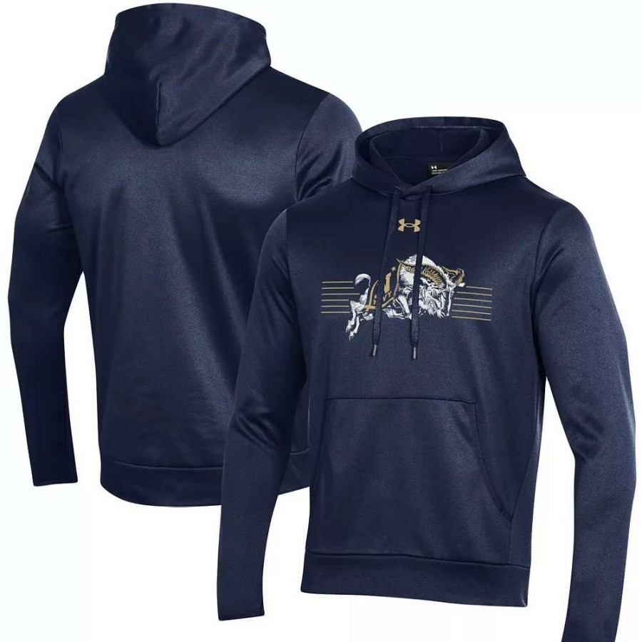 Tops * | Men'S Under Armour Navy Navy Midshipmen Logo Stripe Fleece Pullover Hoodie