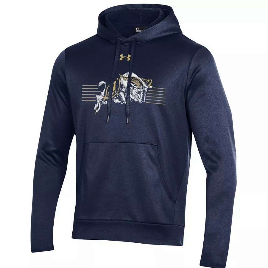 Tops * | Men'S Under Armour Navy Navy Midshipmen Logo Stripe Fleece Pullover Hoodie