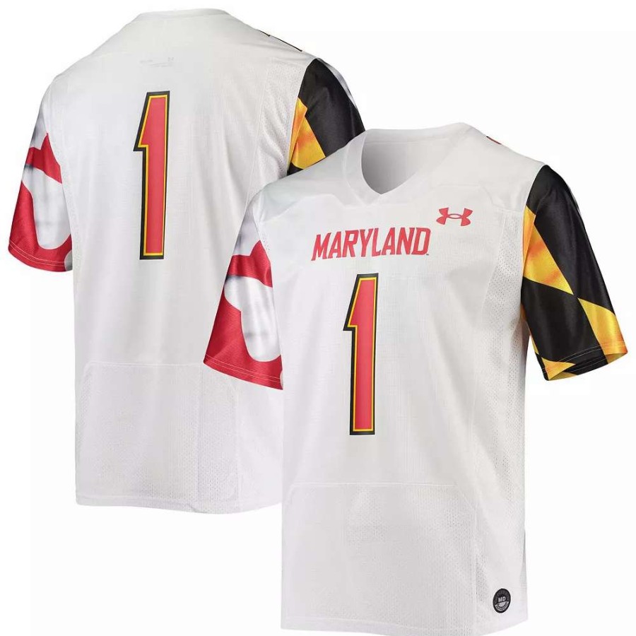 Tops * | Men'S Under Armour #1 White Maryland Terrapins Replica Player Jersey