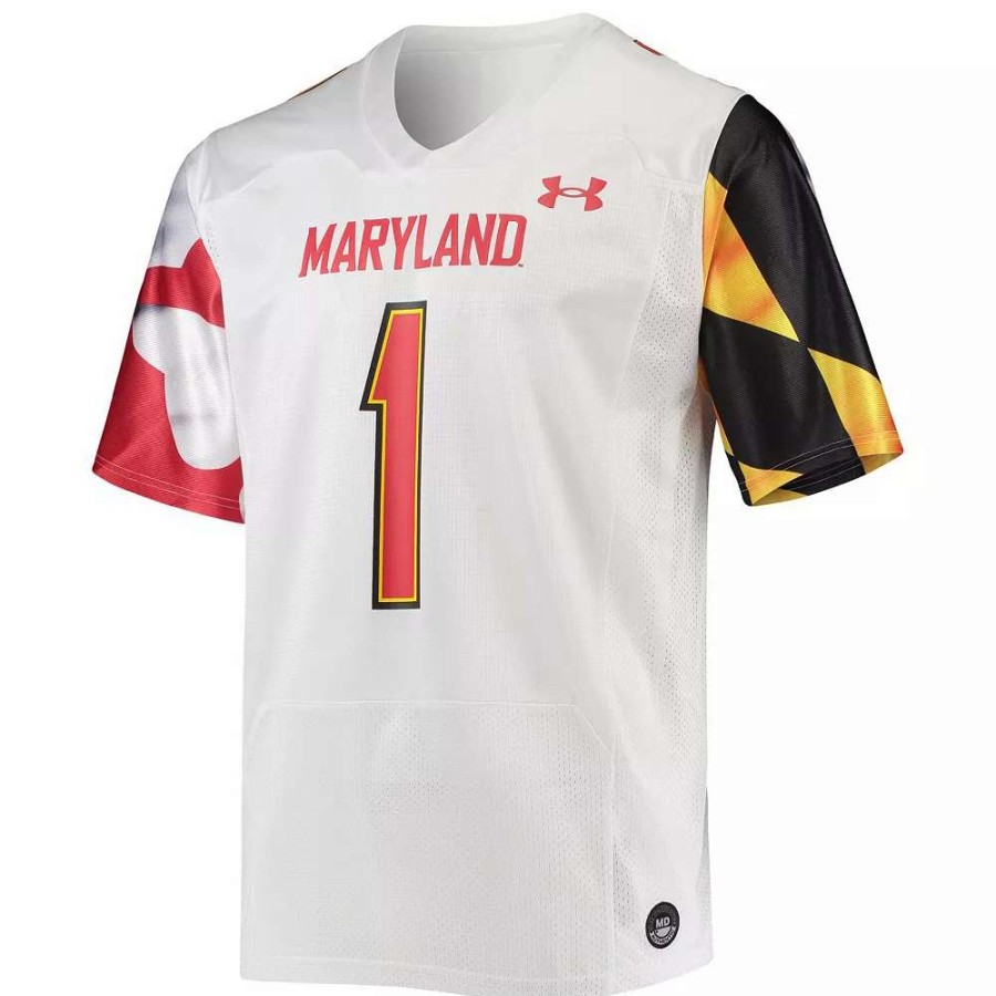 Tops * | Men'S Under Armour #1 White Maryland Terrapins Replica Player Jersey