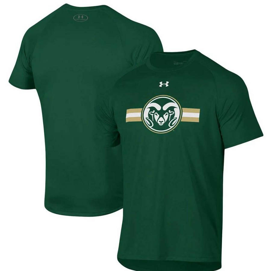 Tops * | Men'S Under Armour Green Colorado State Rams Logo Stripe Performance Raglan T-Shirt