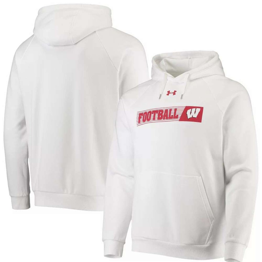 Tops * | Men'S Under Armour White Wisconsin Badgers 2021 Sideline Football All-Day Raglan Pullover Hoodie