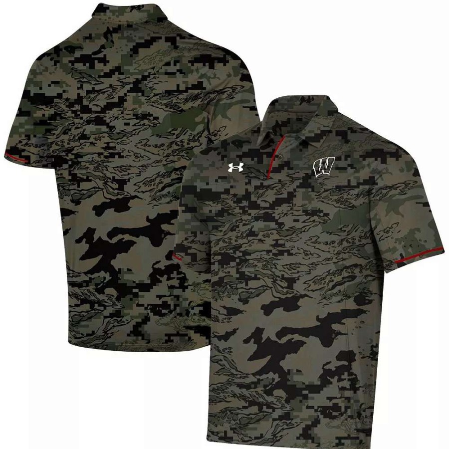 Tops * | Men'S Under Armour Camo Wisconsin Badgers Freedom Polo