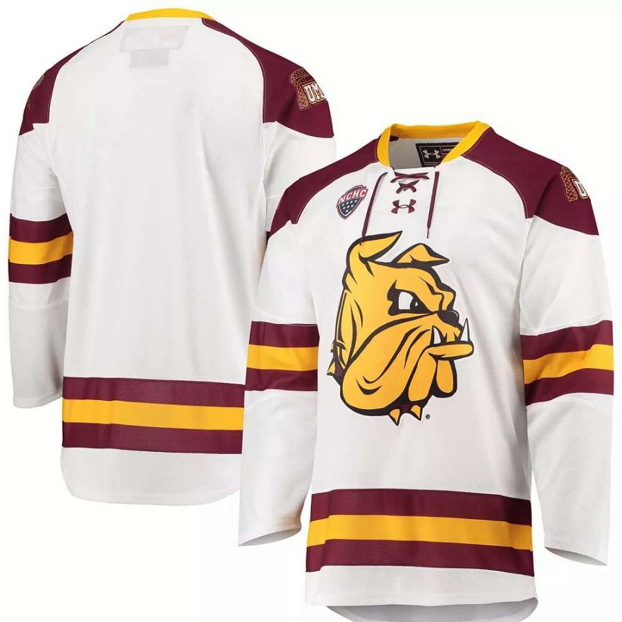 Tops * | Men'S Under Armour White Minnesota Duluth Bulldogs Replica Hockey Jersey