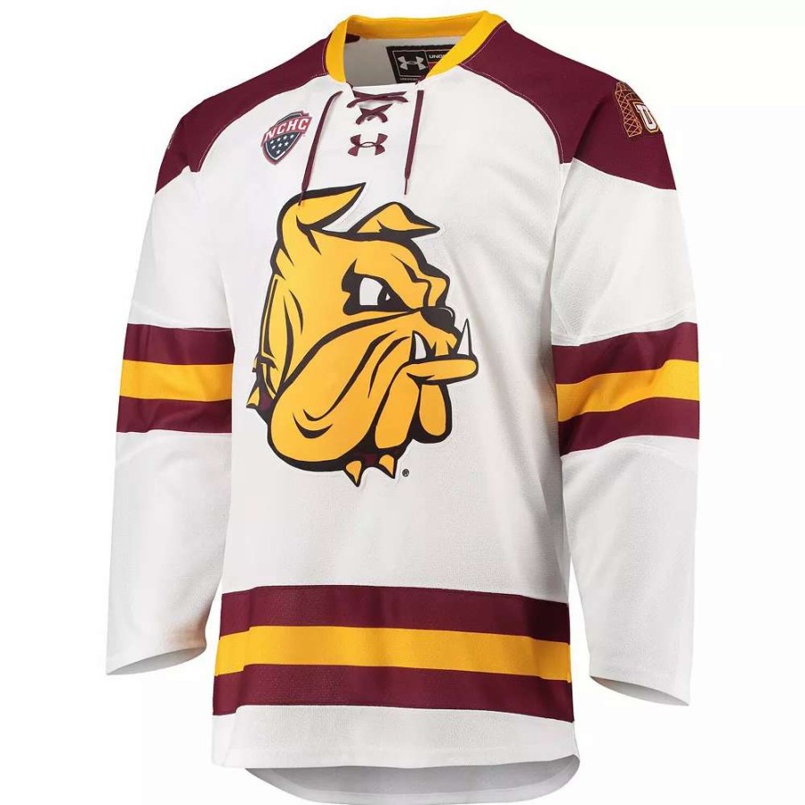 Tops * | Men'S Under Armour White Minnesota Duluth Bulldogs Replica Hockey Jersey