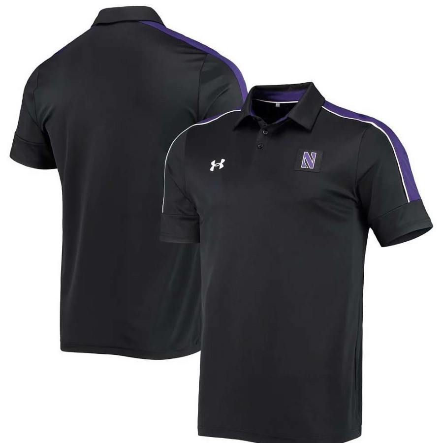 Tops * | Men'S Under Armour Black Northwestern Wildcats Sideline Recruit Performance Polo