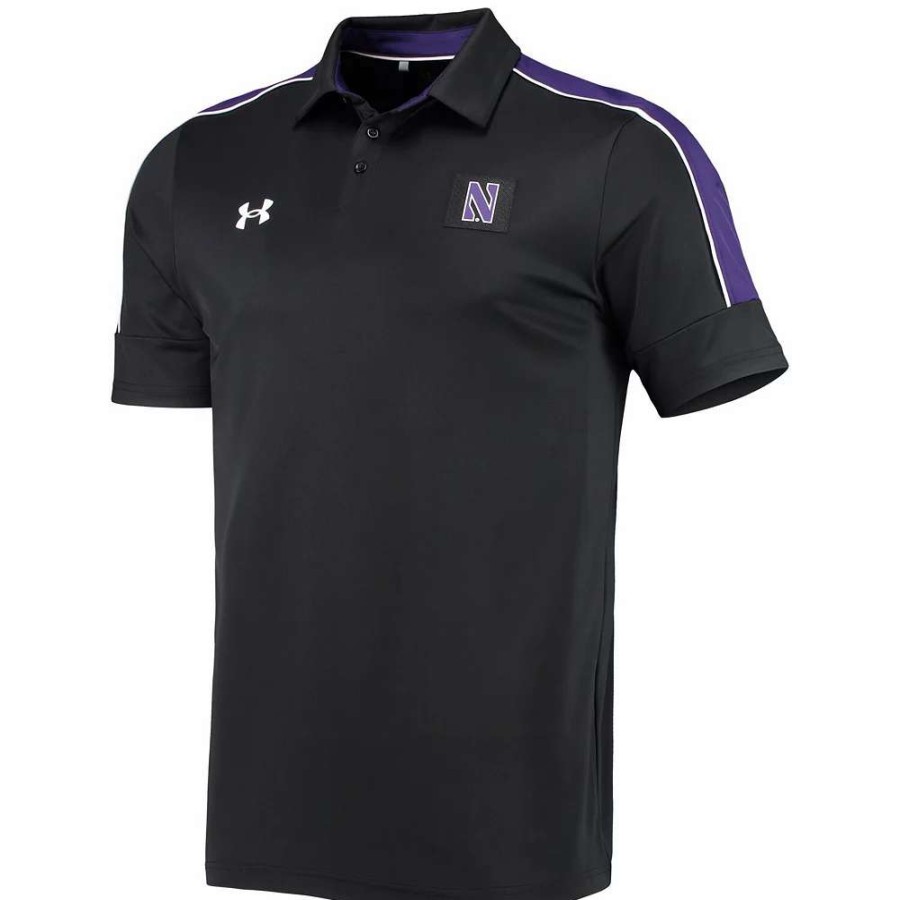 Tops * | Men'S Under Armour Black Northwestern Wildcats Sideline Recruit Performance Polo