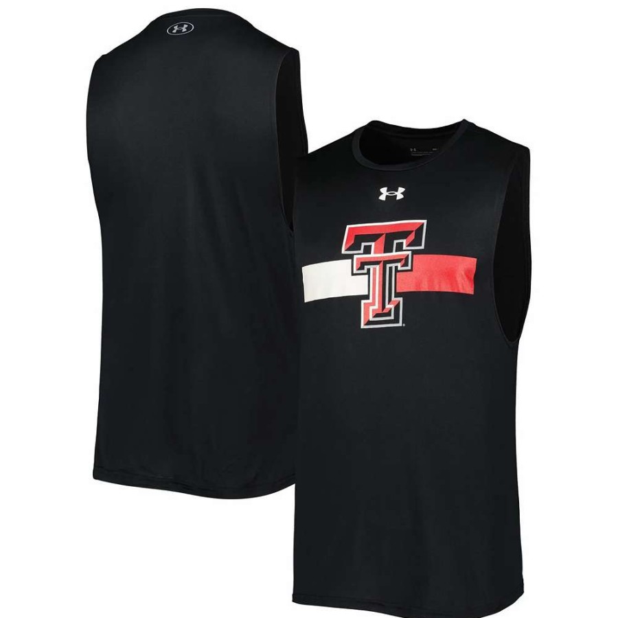 Tops * | Men'S Under Armour Black Texas Tech Red Raiders Logo Striped Tech Performance Tank Top