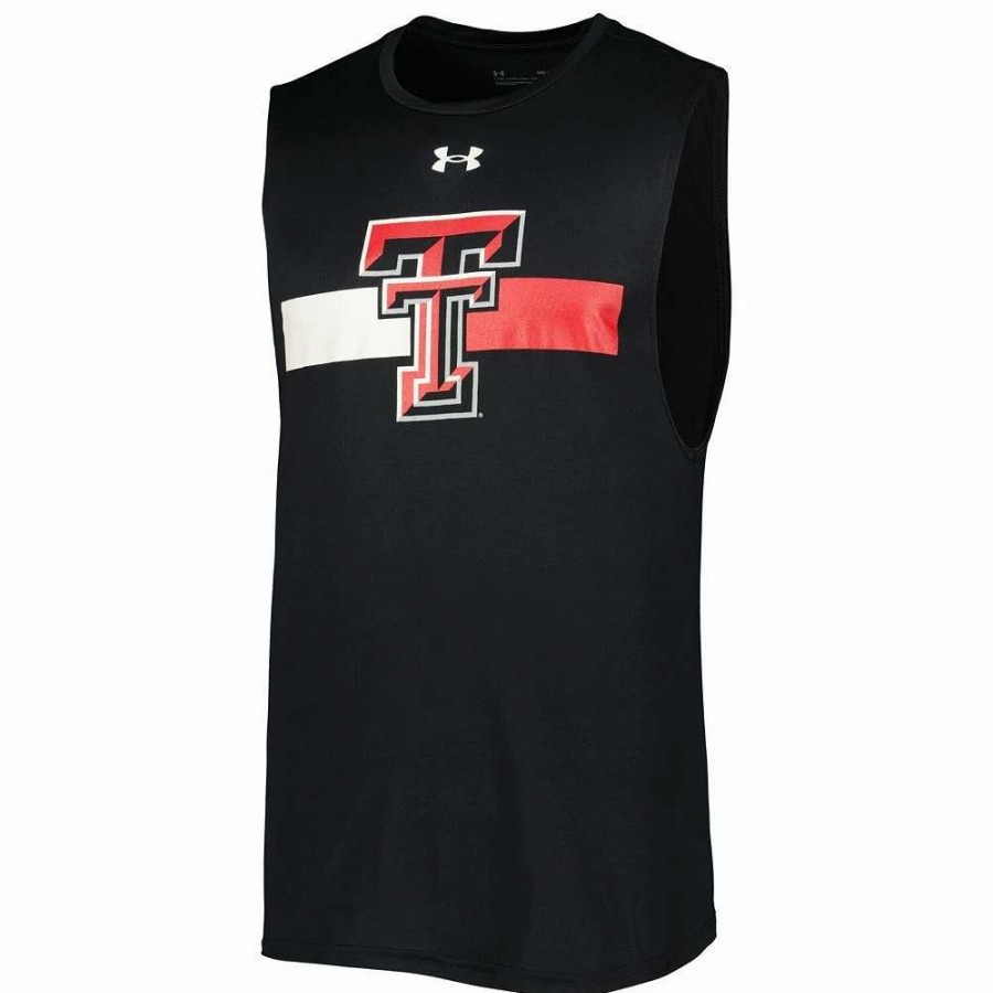 Tops * | Men'S Under Armour Black Texas Tech Red Raiders Logo Striped Tech Performance Tank Top