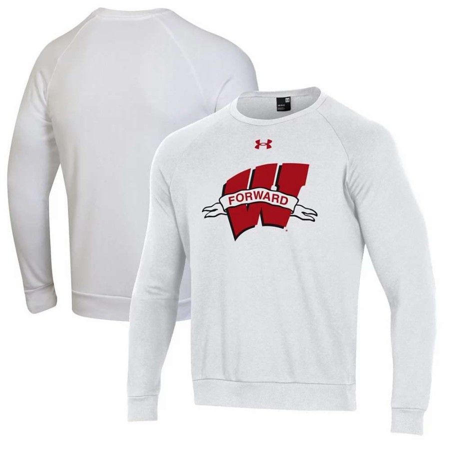 Tops * | Men'S Under Armour White Wisconsin Badgers Forward Collection Logo Pullover Sweatshirt