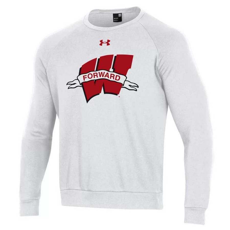 Tops * | Men'S Under Armour White Wisconsin Badgers Forward Collection Logo Pullover Sweatshirt