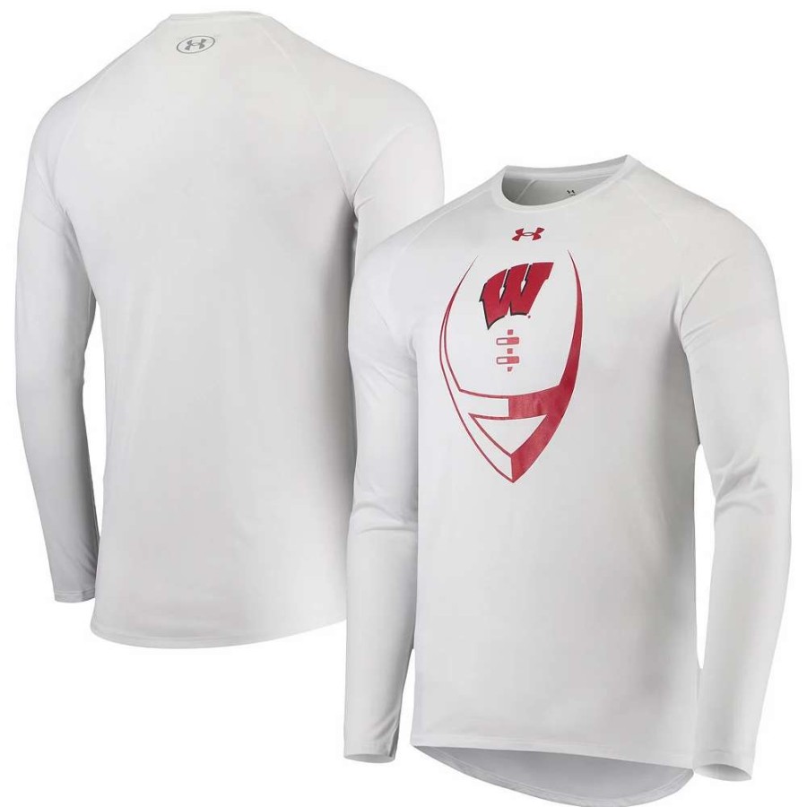 Tops * | Men'S Under Armour White Wisconsin Badgers Football Icon Raglan Long Sleeve T-Shirt