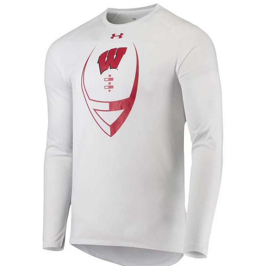 Tops * | Men'S Under Armour White Wisconsin Badgers Football Icon Raglan Long Sleeve T-Shirt