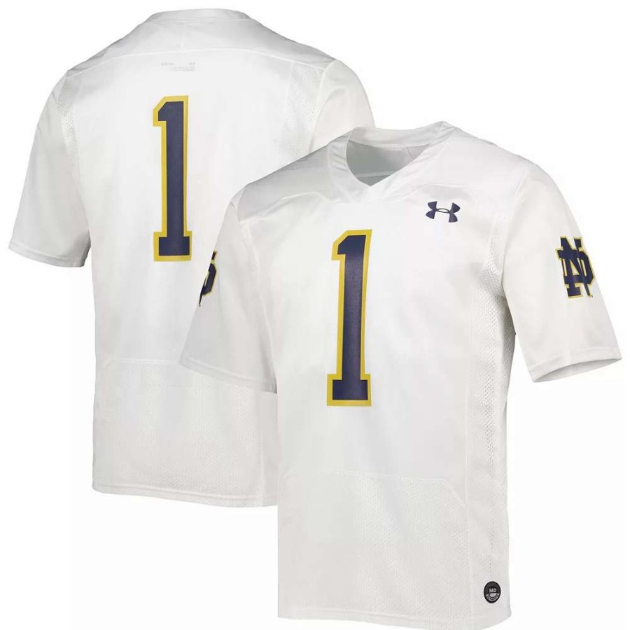 Tops * | Men'S Under Armour #1 White Notre Dame Fighting Irish Team Wordmark Replica Football Jersey