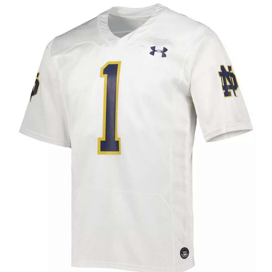 Tops * | Men'S Under Armour #1 White Notre Dame Fighting Irish Team Wordmark Replica Football Jersey