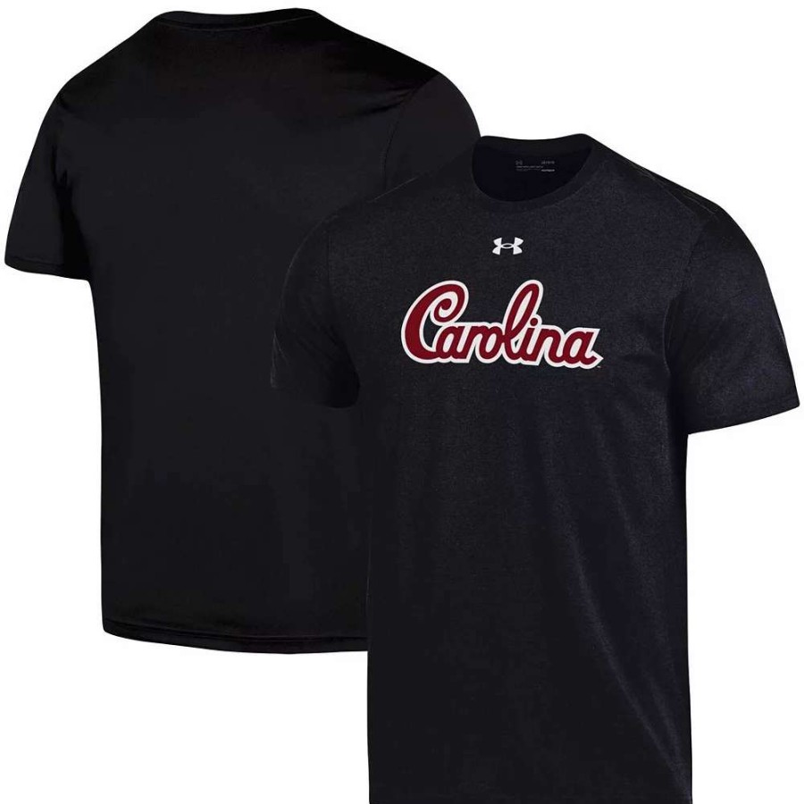 Tops * | Men'S Under Armour Black South Carolina Gamecocks School Logo Wordmark Performance Cotton T-Shirt