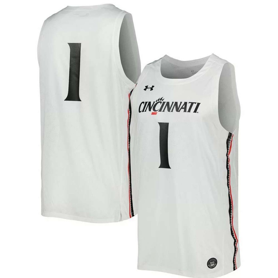 Tops * | Men'S Under Armour #1 White Cincinnati Bearcats Team Replica Basketball Jersey