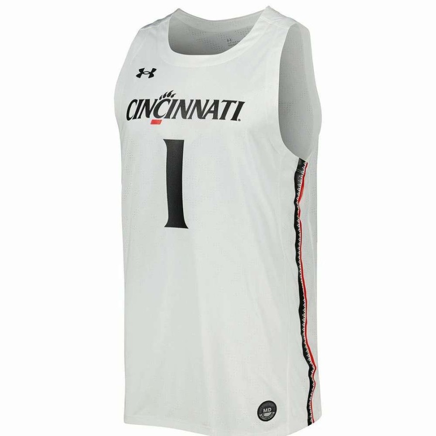 Tops * | Men'S Under Armour #1 White Cincinnati Bearcats Team Replica Basketball Jersey