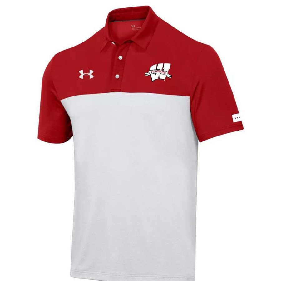 Tops * | Men'S Under Armour White/Red Wisconsin Badgers Forward Collection Performance Polo