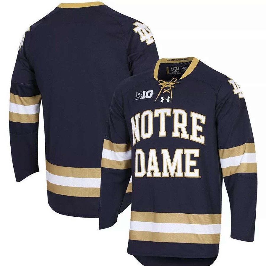 Tops * | Men'S Under Armour Navy Notre Dame Fighting Irish Ua Replica Hockey Jersey