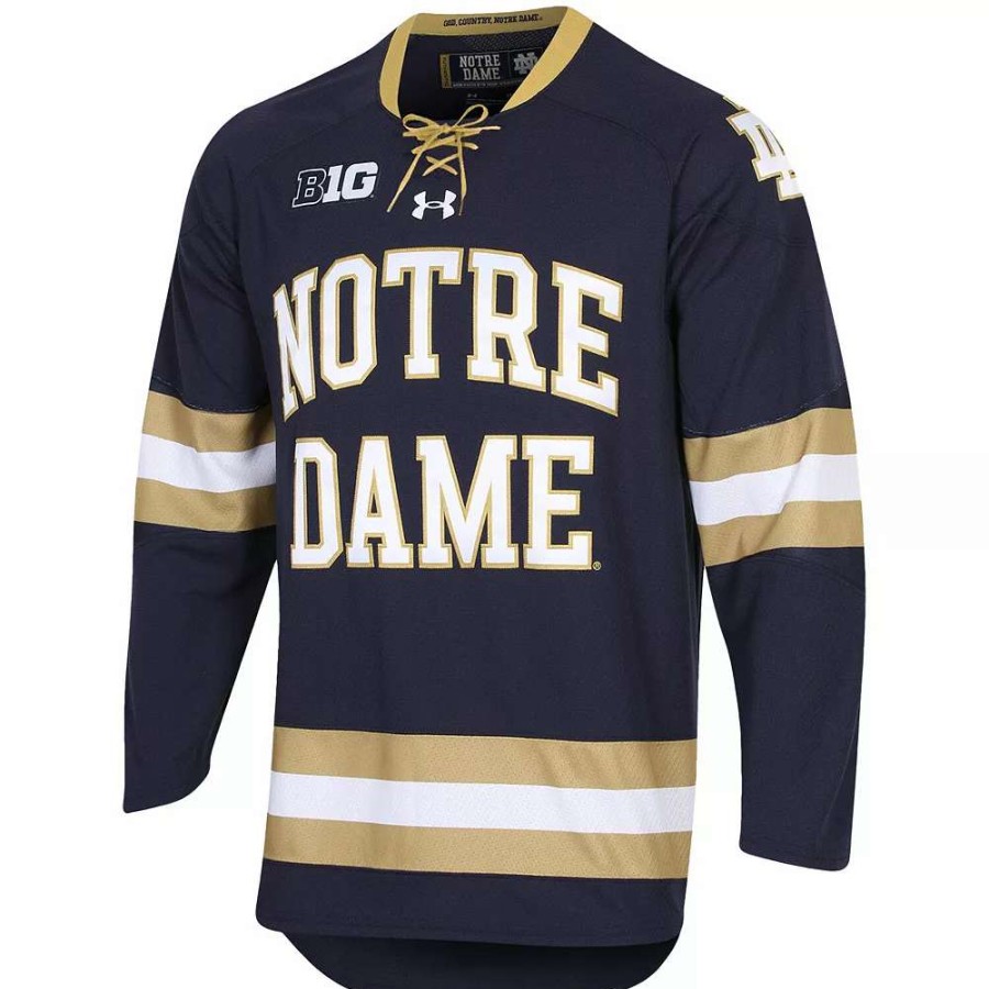 Tops * | Men'S Under Armour Navy Notre Dame Fighting Irish Ua Replica Hockey Jersey