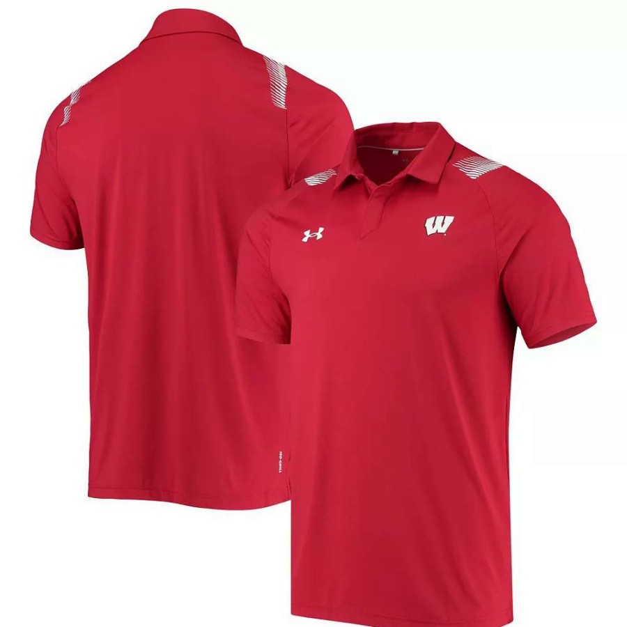 Tops * | Men'S Under Armour Red Wisconsin Badgers 2021 Sideline Performance Polo