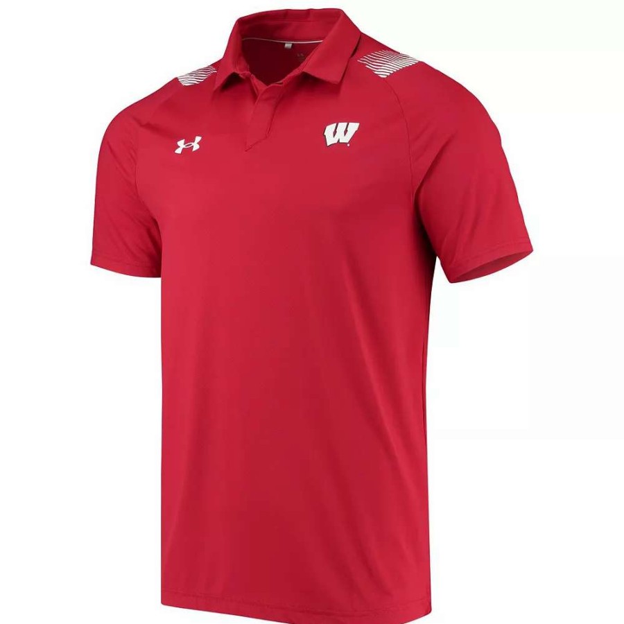 Tops * | Men'S Under Armour Red Wisconsin Badgers 2021 Sideline Performance Polo