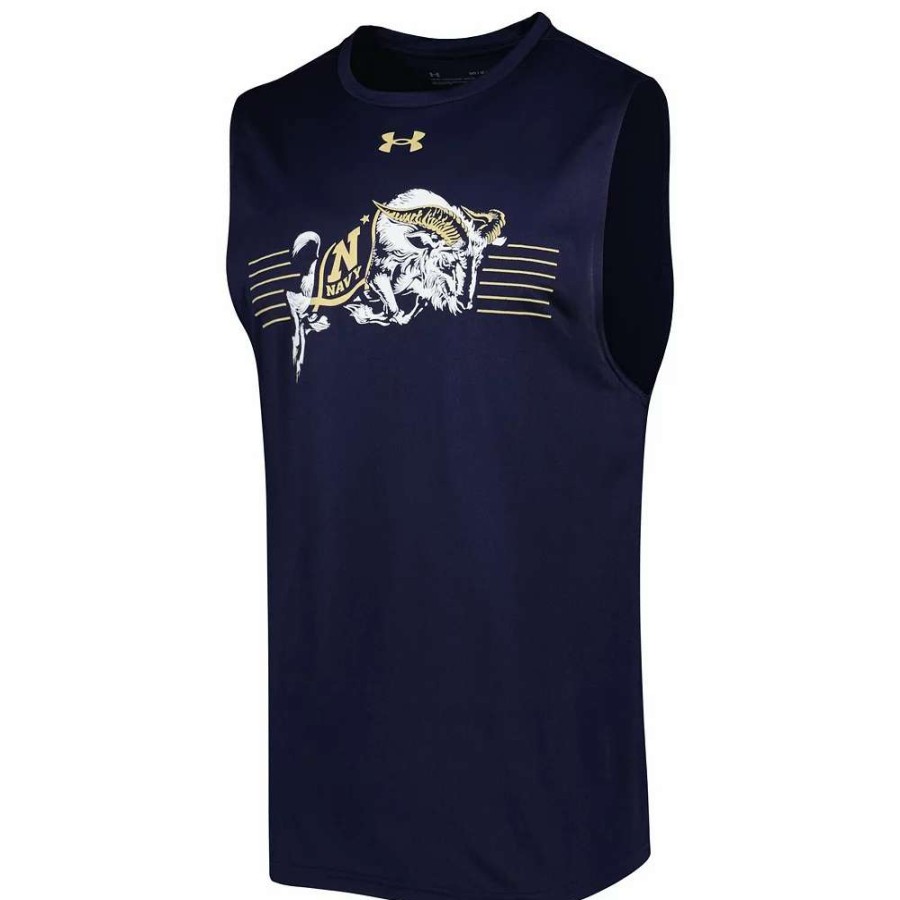 Tops * | Men'S Under Armour Navy Navy Midshipmen Logo Striped Tech Performance Tank Top