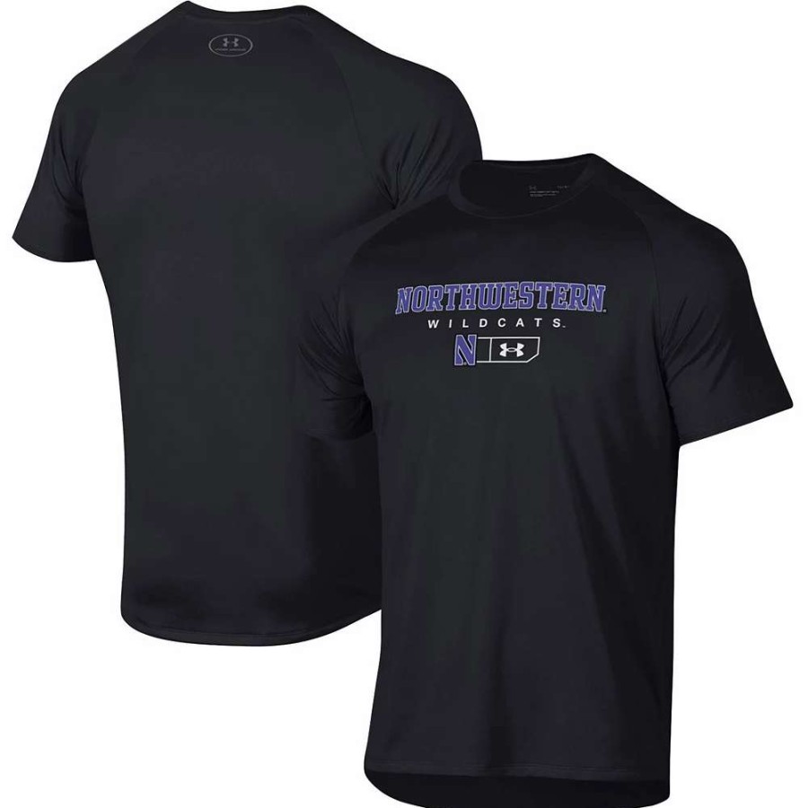 Tops * | Men'S Under Armour Black Northwestern Wildcats Lockup Tech Raglan T-Shirt