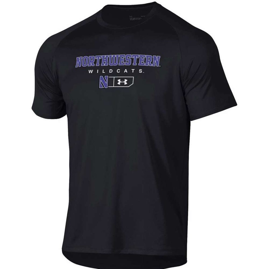 Tops * | Men'S Under Armour Black Northwestern Wildcats Lockup Tech Raglan T-Shirt